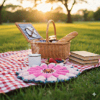 手編みのお花座布団*レトロポップな多色使い円座クッション　0004