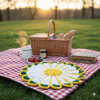 マルチカラー　手編みニット座布団　0005