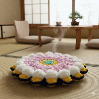 ふんわり極厚リリー編みクッション　0006