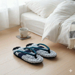 足元から整う心地よさ。爽やかな藍とグレーの布ぞうり(ワッフル&天竺ニット)　Z0002
