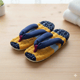 心踊るマスタードとドットの布ぞうり|北欧風モダンな和の室内履き　Z0004