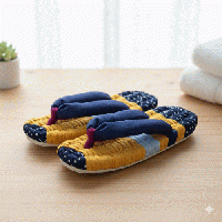 心踊るマスタードとドットの布ぞうり|北欧風モダンな和の室内履き　Z0004