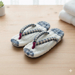 爽やかチェックの北欧風布ぞうり|素足に心地よいワッフル&コットン素材　Z0005
