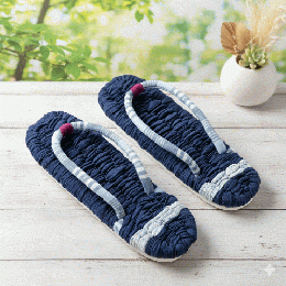 【手編み】ふっくら布ぞうり(藍色×ストライプ)爽やかな履き心地　Z0007