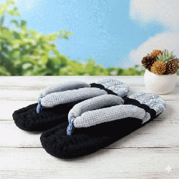シックな黒とグレーのワッフル布ぞうり|モダンなモノトーン・男女兼用の洗えるスリッパ　Z0010