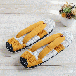 マスタードと白の布ぞうり|お家時間を彩るビタミンカラー・洗えるコットン　Z0012