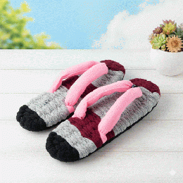 大人可愛いグレーとえんじの布ぞうり|華やかピンクの鼻緒・和モダンな洗える室内履き　Z0018