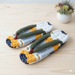 和モダンなカーキとマスタードの布ぞうり|アースカラーの室内履き　Z0019