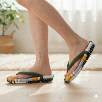 和モダンなカーキとマスタードの布ぞうり|アースカラーの室内履き　Z0019