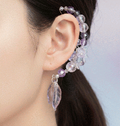 藤の花の如く。アメジストカラーと透かし花の優美な大ぶりイヤーカフフック　0013